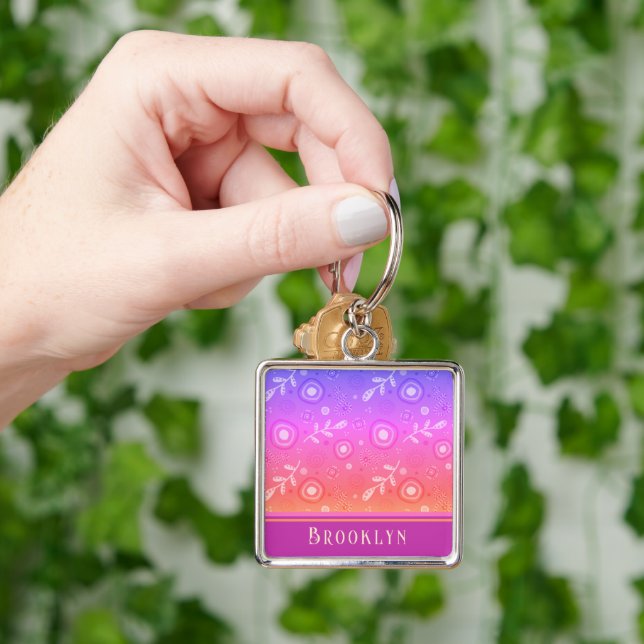 Llavero Bonito de moda Nombre personalizado floral moderno (Mano)
