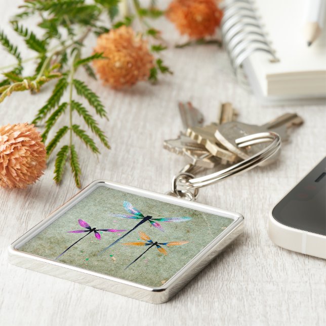 Llavero Bonito dragonflies acuarela rústica (Lado)