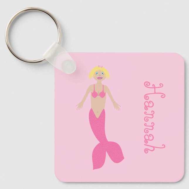 Llavero Bonito Fantasía Rosa Mermaid Nombre personalizado (Anverso)
