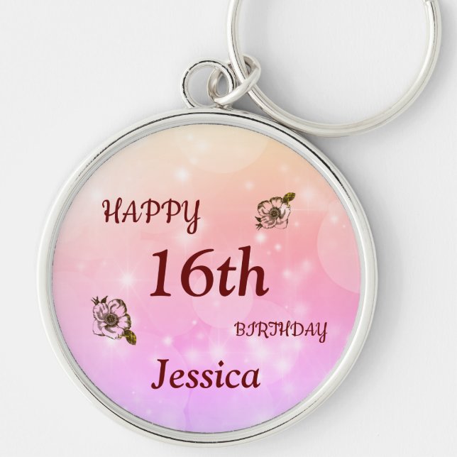 Llavero Bonito Feliz 16º cumpleaños personalizado (Frente)
