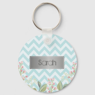 Llavero Bonito Fondo Azul Y Blanco, Flores Guay