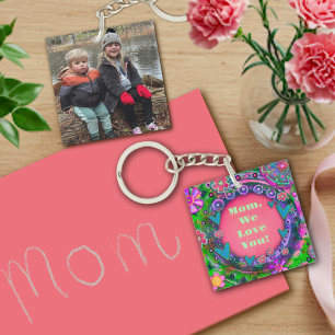 Llavero Bonito fotográfico de texto personalizado Floral r