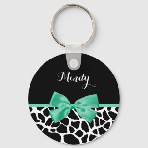 Llavero Bonito Giraffe Imprimir Mint Green Bow Con Nombre