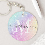 Llavero Bonito Girly Holographic Purpurina<br><div class="desc">Personalice fácilmente este elegante y colorido patrón de purpurina bokeh con su nombre personalizado y/o monograma.</div>