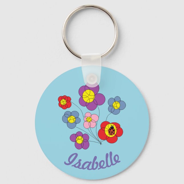 Llavero Bonito Ladybug y Flores Arte personalizado (Anverso)