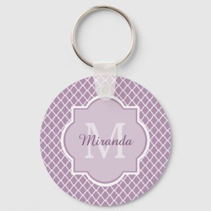 Llavero Bonito Lavanda Purple Quatrefoil Monogramado Nombr