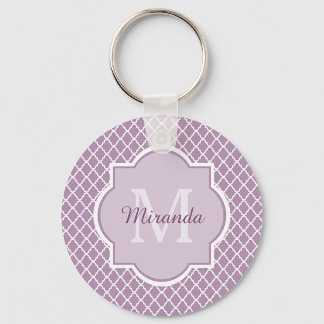 Llavero Bonito Lavanda Purple Quatrefoil Monogramado Nombr (Anverso)