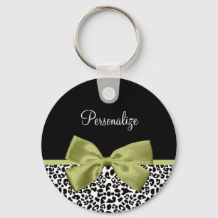 Llavero Bonito Leopard Print Spring Green Bow con nombre