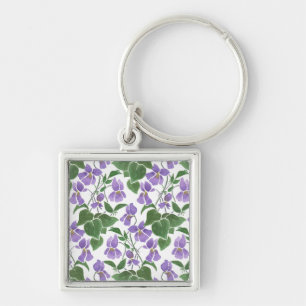 Llavero Bonito Mauve Violets Floral Square Keychain