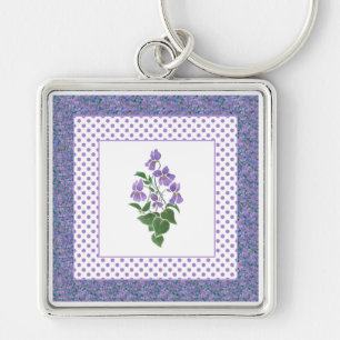 Llavero Bonito Mauve Violets Floral y Polka Dot Keychain