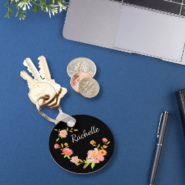 Llavero Bonito Naranja de monograma floral y Personalizado