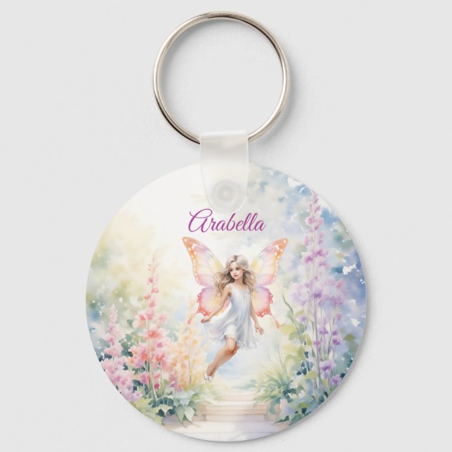 Llavero Bonito Pastel de Mariposa en Jardín de Flores (Anverso)