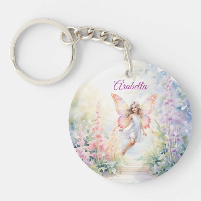 Llavero Bonito Pastel de Mariposa en Jardín de Flores (Frente)