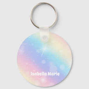 Llavero Bonito Pastel Rainbow Sparkle Girly Personalizado