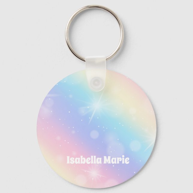 Llavero Bonito Pastel Rainbow Sparkle Girly Personalizado (Anverso)