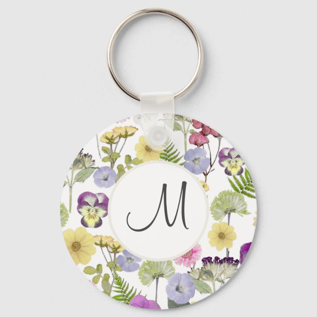 Llavero Bonito Patrón de flores silvestres Botánico (Anverso)