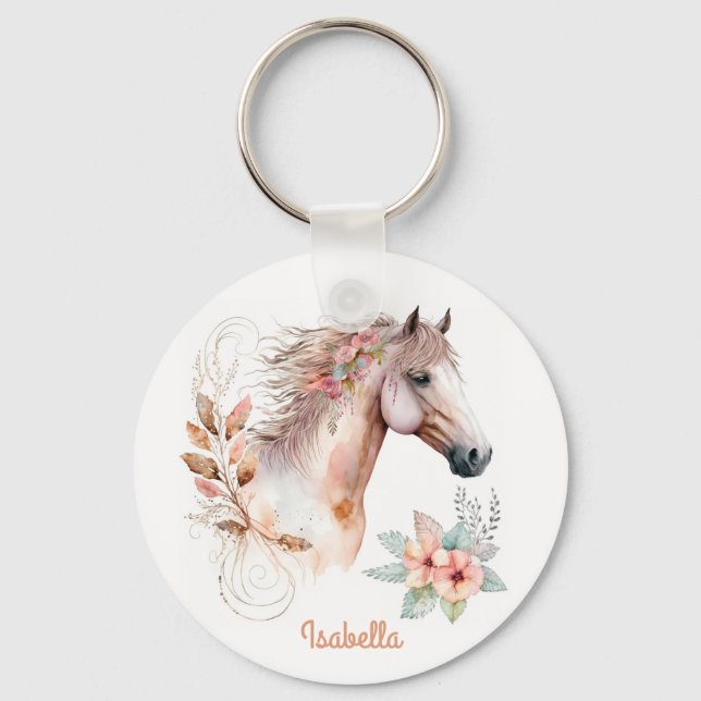 Llavero Bonito personalizado acuarela Floral Boho Caballo (Anverso)