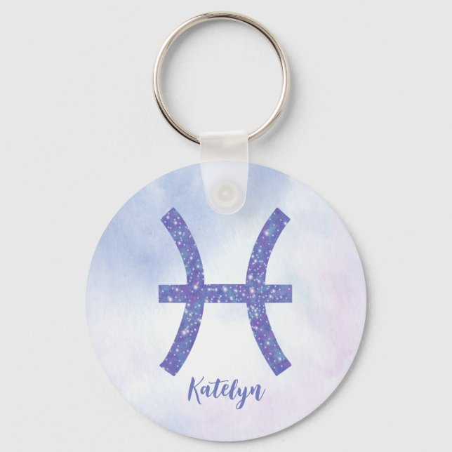 Llavero Bonito Pisces Rótulo Astrología Púrpura Personaliz (Anverso)