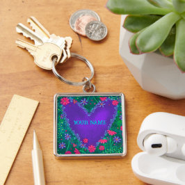 Llavero Bonito Púrpura Corazón Floral Inespiritividad Keyc