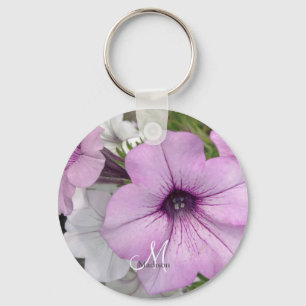 Llavero Bonito Púrpura Petunia Foto Monograma