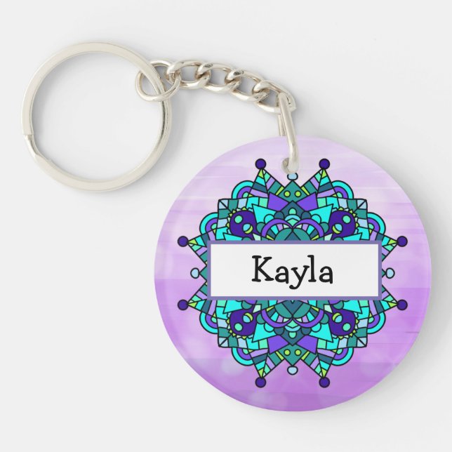 Llavero Bonito Púrpura y Azul Mandala Keychain (Frente)