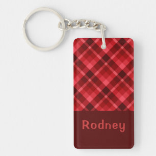 Llavero Bonito Rojo Rojo Monograma Rectángulo Keychain