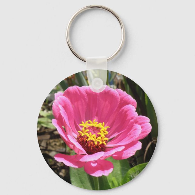 Llavero Bonito Rosa Zinnia Keychain (Anverso)