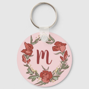 Llavero Bonito Rosebud Blossom Wreath Monograma moderno