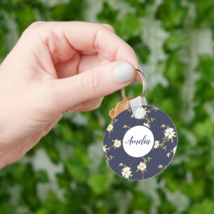 Llavero Bonito y floral blanca personalizada