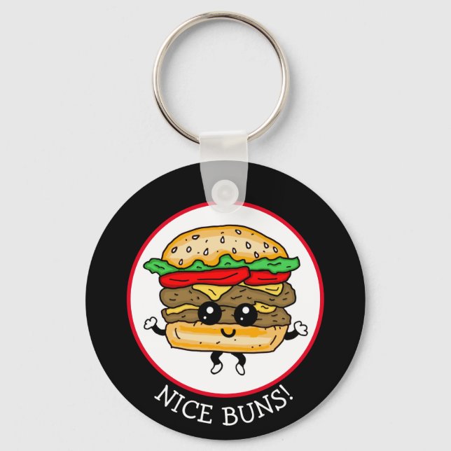 Llavero Bonitos Buns, Funny Hamburger Pun Keychain (Anverso)
