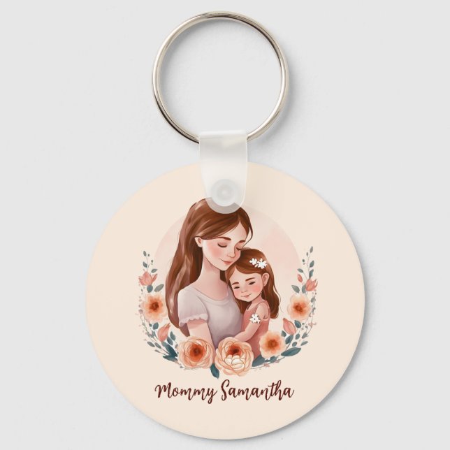 Llavero Bono de mamá y hija adorables - Marco floral (Anverso)