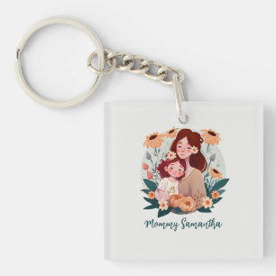 Llavero Bono de mamá y hija adorables - Marco floral (3)