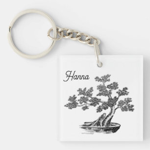 Llavero Bonsai - Estilo chino - blanco y negro