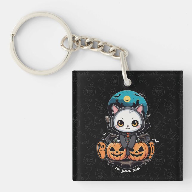 Llavero Boo a ti también | Alas y calabaza de gatos (Frente)
