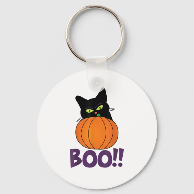 Llavero Boo Gracioso Gato Gato Peeking Calabaza Halloween  (Anverso)