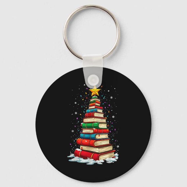 Llavero Book Christmas Tree Book Lover Teacher Librarian  (Anverso)