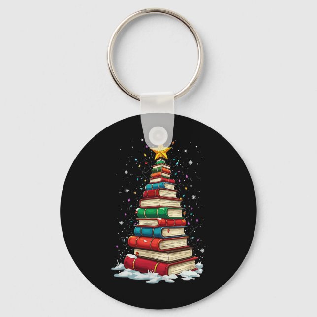 Llavero Book Christmas Tree Book Lover Teacher Librarian  (Anverso)