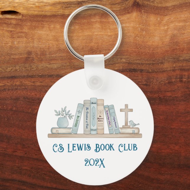 Llavero Book Club Watercolor Blue Customizable Key Chain (Anverso)
