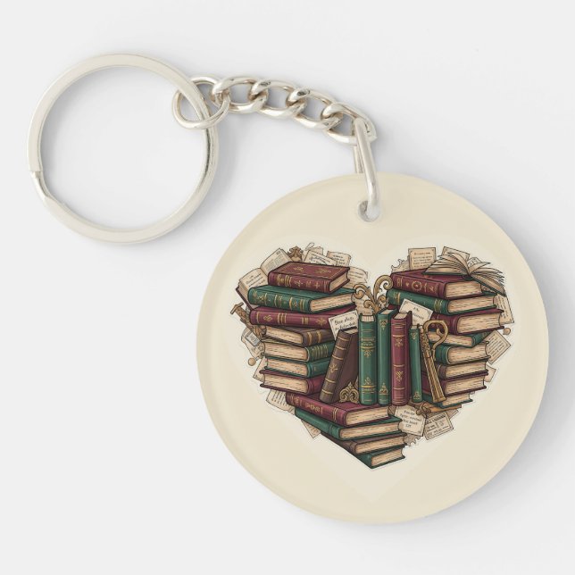 Llavero Book Heart Keychain | Vintage Bibliophile Gift (Frente)