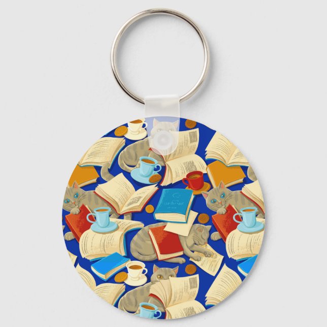 Llavero Books and cats on blue (Anverso)