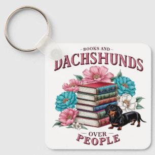 Llavero Books and Dachshunds Over People Floral Book Lover