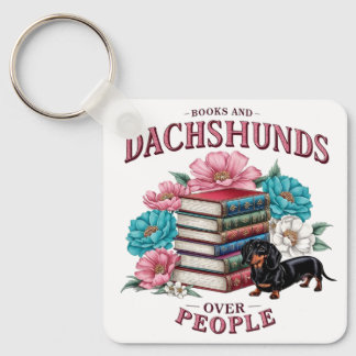 Llavero Books and Dachshunds Over People Floral Book Lover