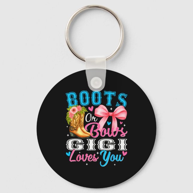 Llavero Boots Or Bows Gigi Loves You Gender Reveal Family  (Anverso)