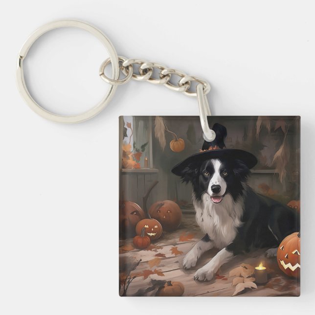 Llavero Borde de Collie Pumpkins Halloween Scary (Frente)