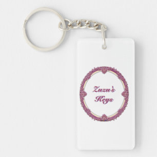 Llavero Borde Elegante Personalizable Morado/Rosa y Crema