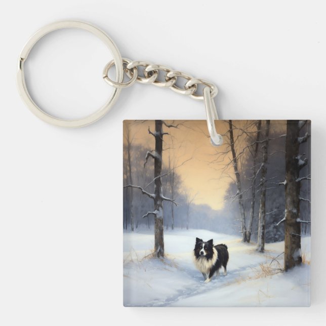 Llavero Border Collie Deja que nieve Navidad (Frente)