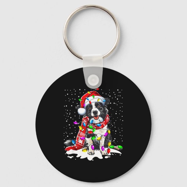 Llavero Border Collie Dog Lighting Xmas Santa Hat Christma (Anverso)
