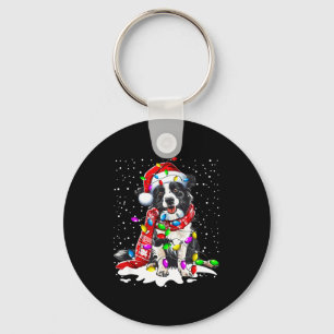 Llavero Border Collie Perro Luces Navideñas Sombrero de Sa