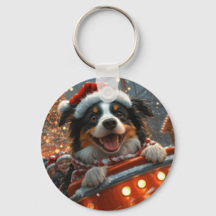 Llavero Border Collie Perro Montaña Rusa Navidad