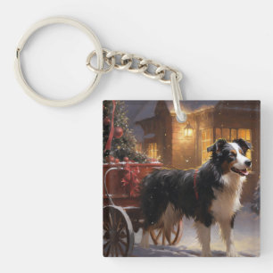 Llavero Border Collie Temporada Navideña Festiva